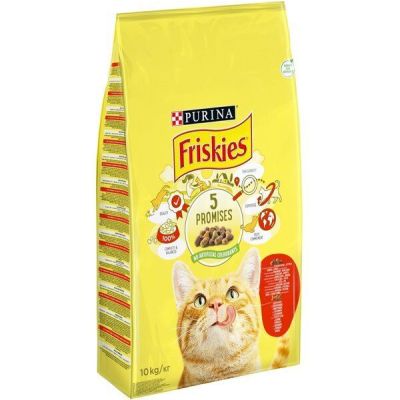 Сухой корм для взрослых котов Purina Friskiesс говядиной, курицей и овощами 10 кг
