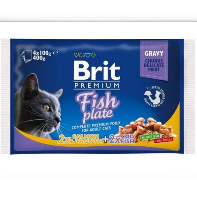 Влажный корм для котов Brit Premium Набор паучей 4шт х 100г рыбная тарелка