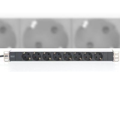 Блок розеток DIGITUS 1U, 8xSchuko, 16A, 250V, вилка Schuko