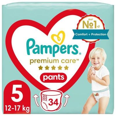 PAMPERS Детские одноразовые подгузн-трусики PremiumCare Pants Junior (12-17кг) 34шт