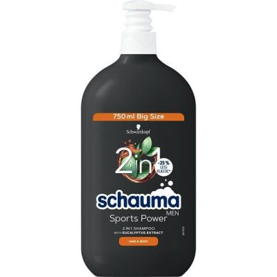 Шампунь для мужчин Schauma Men Sports Power 2в1 с экстрактом эвкалипта для волос и тела 750мл