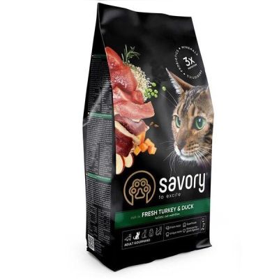 Сухой корм для кошек Savory со свежим мясом индейки и уткой 2кг