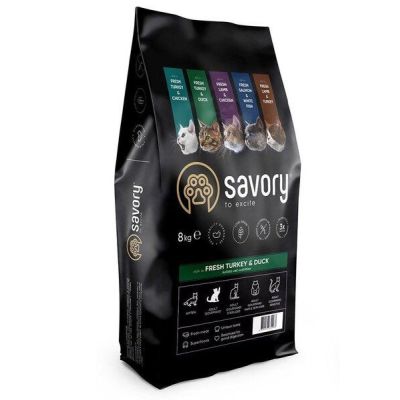 Сухой корм для кошек Savory со свежим мясом индейки и уткой 8кг