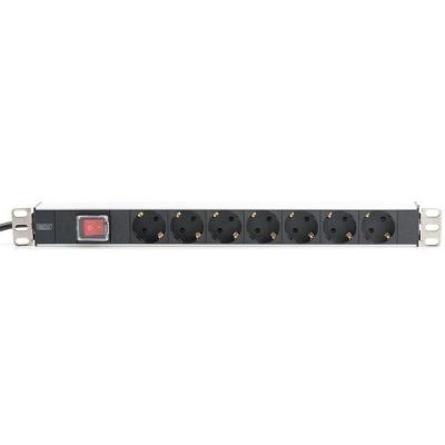 Блок розеток DIGITUS 1U, 7xSchuko, 16A, 250V, выключ., вилка Schuko