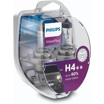 Лампа Philips галогеновая 12V H4 60/55W P43T-38 Visionplus +60% (2шт) (PS_12342_VP_S2)