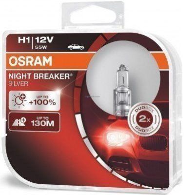 Лампа Osram галогеновая 12V H1 55W P14.5S Night Breaker Silver +100%, Duobox (2шт) (OS_64150_NBS-HCB)