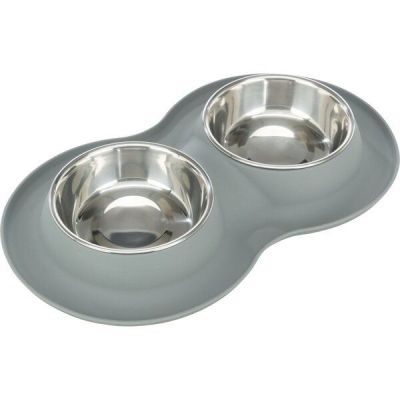 Миска для собак Trixie двойная металл/силикон 2х0.4л 16см 40х5х23см Серая