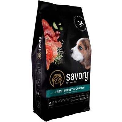 Сухой корм для щенков Savory со свежим мясом индейки и курицей 12кг