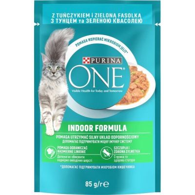 Влажный корм для кошек Purina One с тунцом и зеленой фасолью в соусе 85г