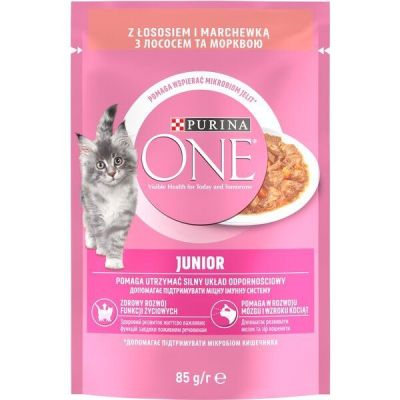 Влажный корм для котят Purina One с лососем и морковью в соусе 85г