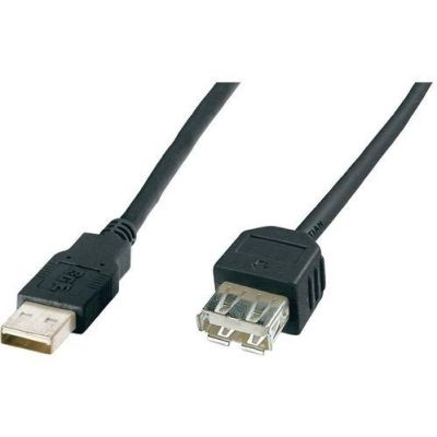 Кабель Digitus USB 2.0 (AM/AF) 1.8m, black (AK-300200-018-S)
