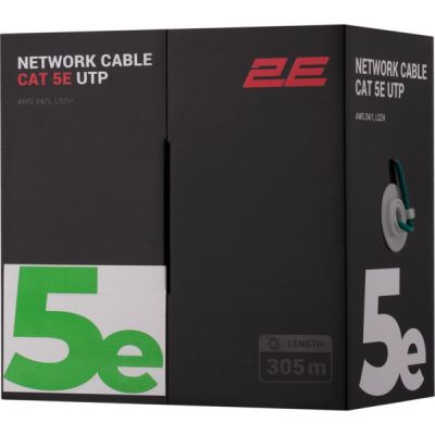 Кабель 2E CAT 5e, U-UTP, 305м, AWG 24/1, LSZH, зеленый (2E-CBL5EUTP-LSZH-GRN)