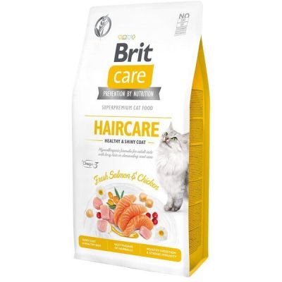 Сухой корм для кошек требующих ухода за кожей и шерстью Brit Care Cat GF Haircare Healthy & Shiny Coat с лососем и куриц