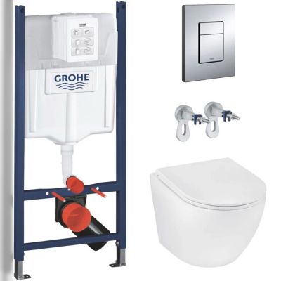 Комплект 4 в 1: Інсталяція Grohe Rapid SL 3884966Q та унітаз безободковий Kroner Harz WHI493736 RIMLESS з сидінням Slim soft-close (3884966KH493736)