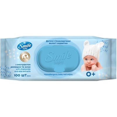 Салфетки влажные Smile baby Экстракт ромашки и алоэ 100шт