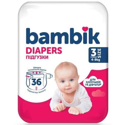 Подгузники детские Bambik Medium 4-9кг Размер 3 Midi 36шт