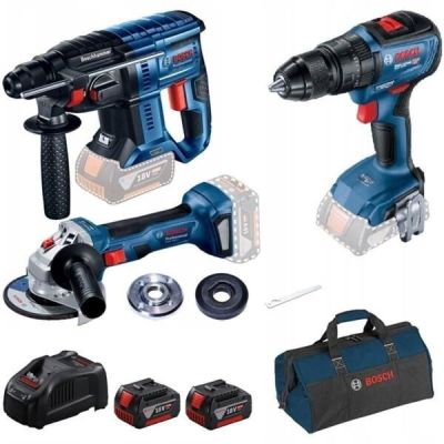 Набор инструментов Bosch Professional перфоратор GBH 180-LI + дрель-шуруповерт GSR 18V-50 + болгарка GWS 180-LI в сумке