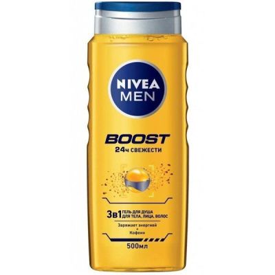 Гель для душа Nivea Men Boost 3в1 Для тела лицо волос с кофеином 500мл