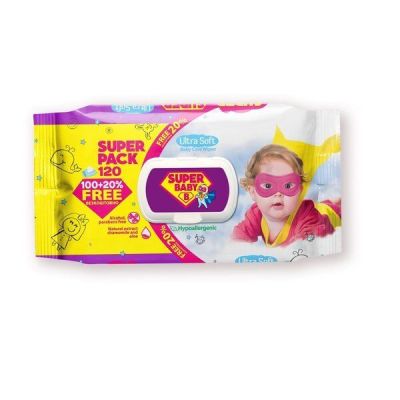 Влажные салфетки Super Baby SuperPack sensetive ромашка и алоэ 120шт