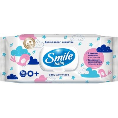 Салфетки влажные Smile baby с рисовым молочком 56шт