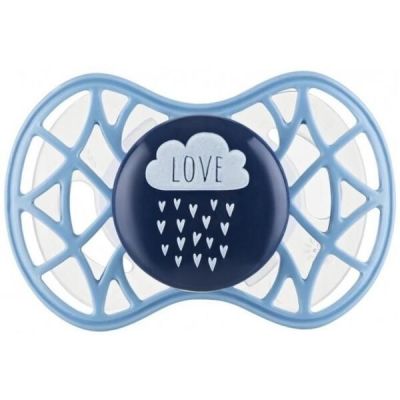 Пустышка ортодонтическая Nuvita NV7084 Air55 Cool 6m+ "LOVE" голубо-синяя (NV7084CB)