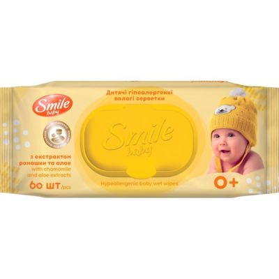 Салфетки влажные Smile baby Экстракт ромашки и алоэ 60шт
