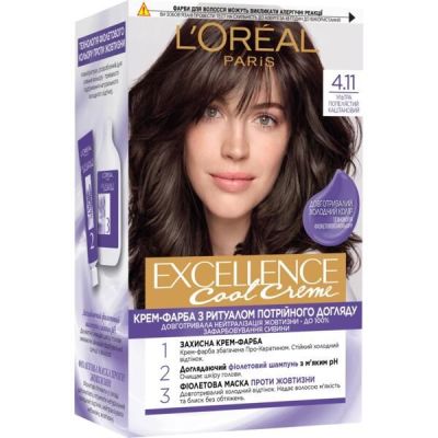 Устойчивая краска для волос L'Oreal Paris Excellence Cool Creme 4.11 Ультрапепельный каштановый