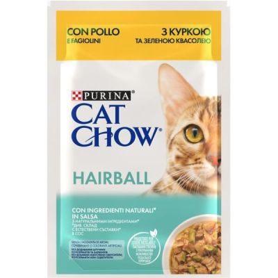 Влажный корм для кошек Cat Chow Hairball Control выведение шерсти, с курицей и зеленой фасолью, 85 г