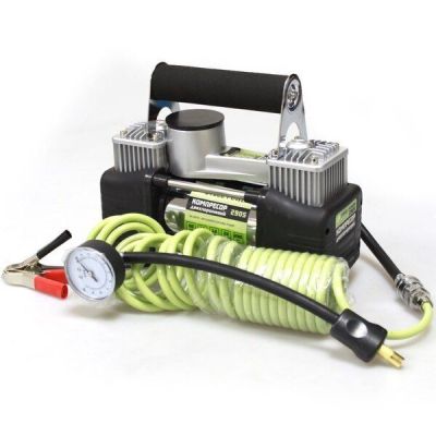 Компрессор Steel Power 12В, 22А, 10Атм, 60 л/мин, двухпоршневый, клеммы, шланг 5м. (SPR_2905)