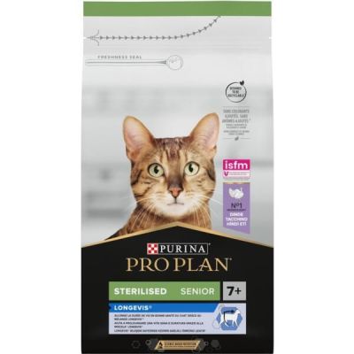 Сухой корм для стерилизованных кошек старше 7 лет Purina Pro Plan Sterilised Senior с индейкой, 1.5 кг