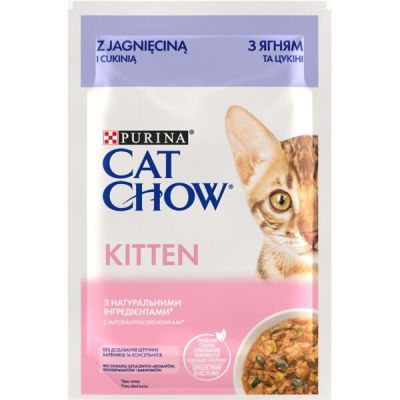 Влажный корм для котят Cat Chow Kitten с ягненком и цуккини в желе 85г