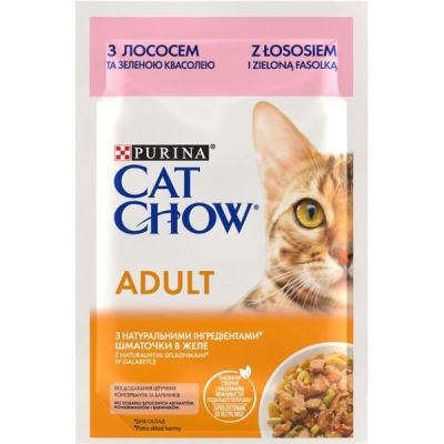 Влажный корм для кошек Cat Chow Adult для кошек, с лососем и зеленой фасолью, 85 г