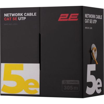 Кабель 2E CAT 5e, U-UTP, 305м, AWG 24/1, LSZH, желтый (2E-CBL5EUTP-LSZH-YLW)