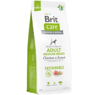 Корм для собак средних пород Brit Care Dog Sustainable Adult Medium Breed с курицей и насекомыми 12кг