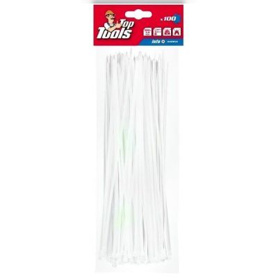 Хомут-стяжка Top Tools, белый, 3.6x300 мм, пластик, 100 шт.