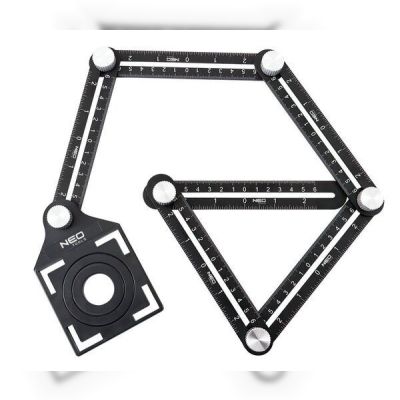 Линейка Neo Tools угловая, алюминий, 6 плеч шкалой 0-6 см, отверстия в шаблоне 2.5/4/4.5 см
