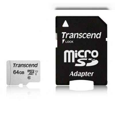 Карта памяти Transcend microSDXC 64GB C10 UHS-I R95/W45MB/s + SD-адаптер (TS64GUSD300S-A)