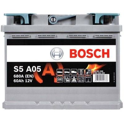 Автомобильный аккумулятор Bosch 60Ah-12v AGM (S5A05), R+, EN680 (6900277641) (0092S5A050)