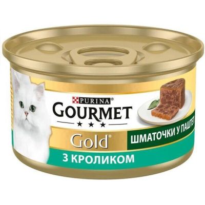 Влажный корм для кошек Gourmet Gold с кроликом, кусочки в паштете 85 г