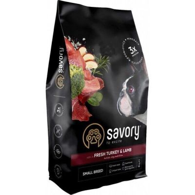 Сухой корм для собак малых пород Savory со свежим мясом индейки и ягнятиной 8кг
