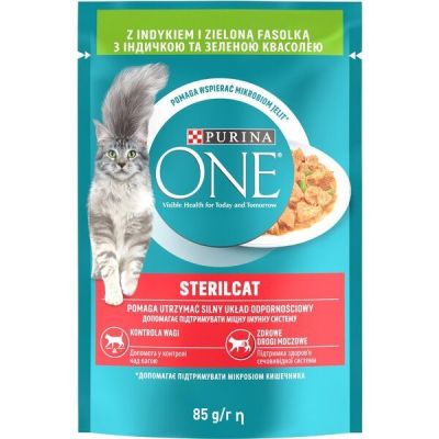 Влажный корм для взрослых кошек Purina One с индейкой и зеленой фасолью в соусе 85г