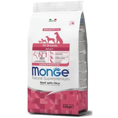 Сухой корм для щенков Monge Dog All breeds Puppy & Junior говядина с рисом, 2,5 кг