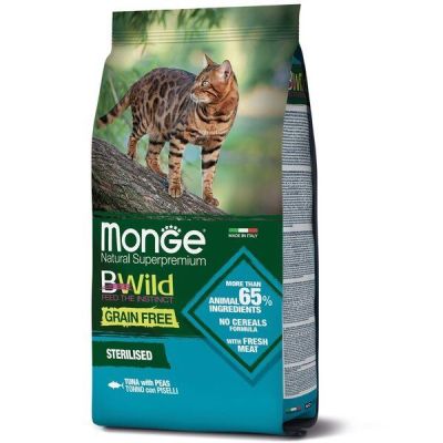 Сухой корм для стерилизованных кошек Monge Cat Be Wild Gr.Free Sterilised, с тунцом, 1.5 кг