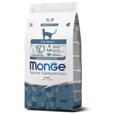 Сухой корм для стерилизованных кошек MONGE CAT Monoprotein Sterilised с форелью, 1,5 кг