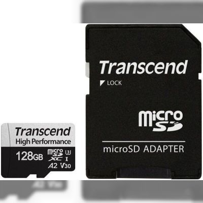 Карта памяти Transcend microSDXC 128GB C10 UHS-I U3 A2 R160/W125MB/s + SD адаптер (TS128GUSD340S)