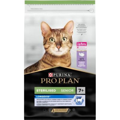 Сухой корм для стерилизованных кошек старше 7 лет Purina Pro Plan Sterilised Senior с индейкой, 10 кг
