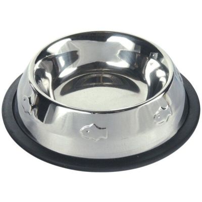Миска для котов Trixie металлическая на резиновой основе 0,2л 15см с рыбками