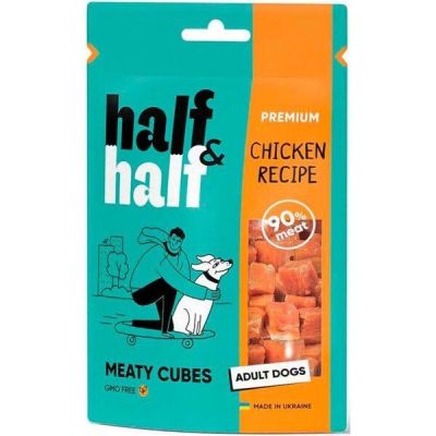 Лакомство для собак Half&Half в форме мясных кубиков с курицей 100г