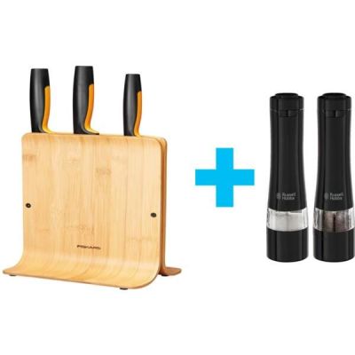 Набор ножей Fiskars FF с бамбуковой подставкой, 3 шт (1057553)