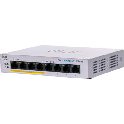 Коммутатор Cisco CBS110 Unmanaged 8-port GE, Partial PoE, Desktop, Ext PS (CBS110-8PP-D-EU)